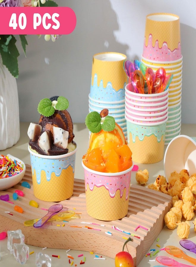 Jingmore 40 Pack Ice Cream Cups with Lids and Spoons Paper Dessert Cups Colorful Sundae Bowls Disposable Ice Cream Containers for Hot Soup Spring Summer Graduation Bar Party Supplies (6 oz) - Image 5